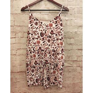LOFT White Floral Viscose Romper Sleeveless Shorts Pockets Summer Size L NEW